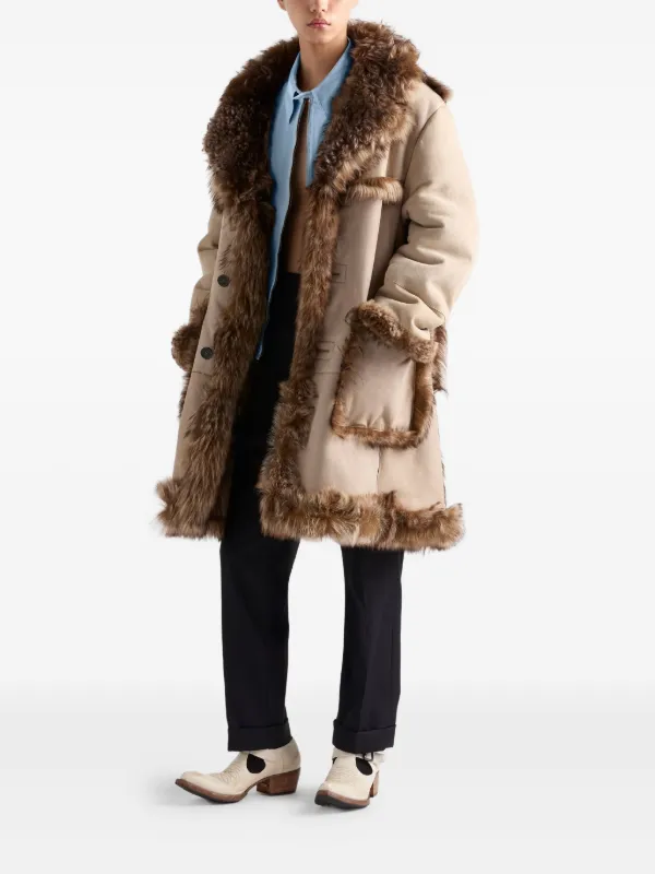 Prada fur-trimmed patch-pocket Coat | Neutrals | FARFETCH