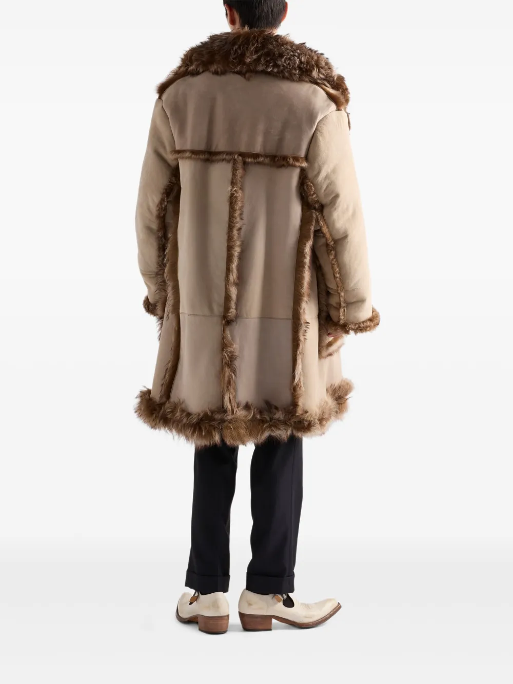 Prada fur-trimmed patch-pocket coat Beige