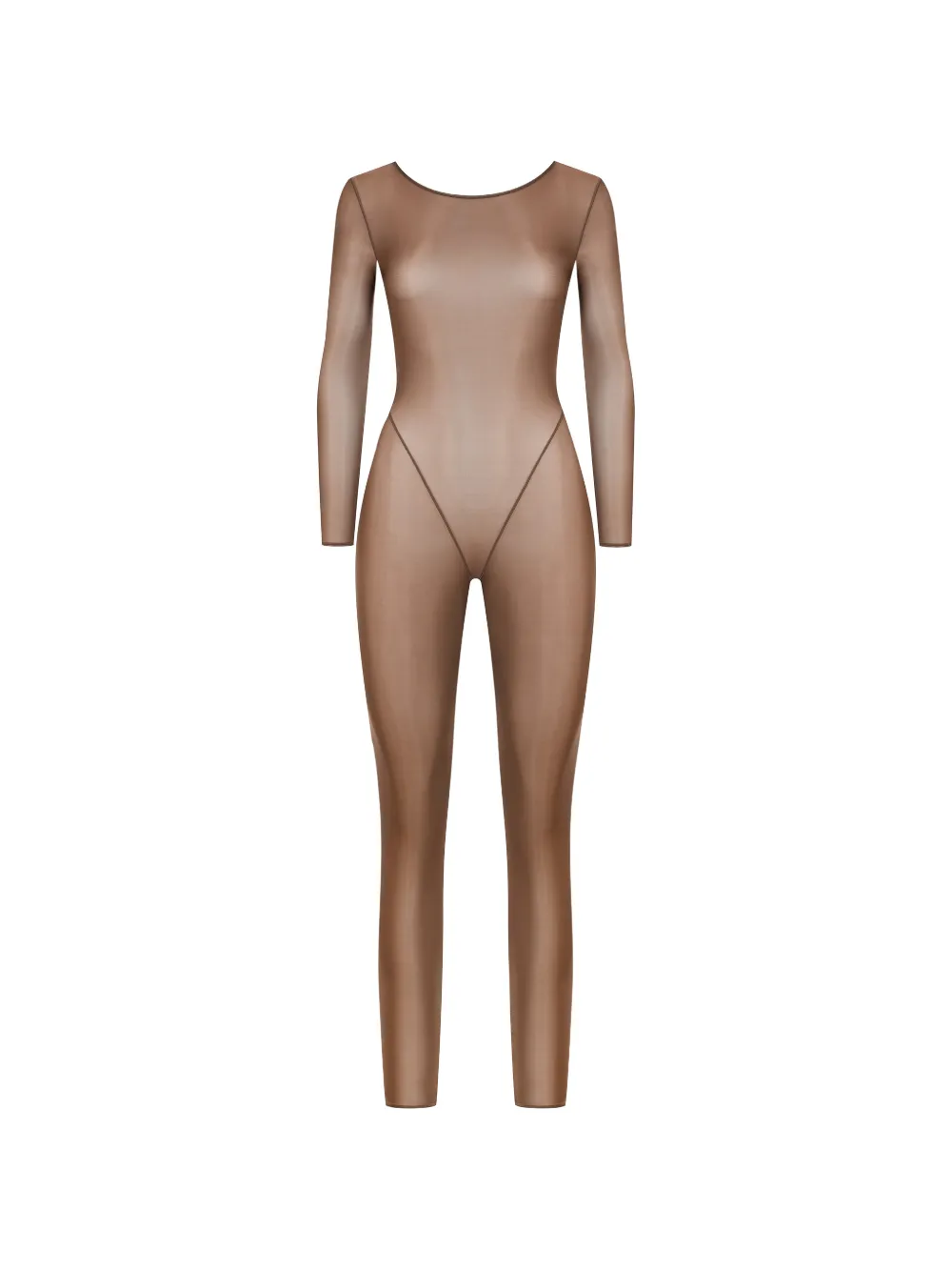 Maison Close French Kiss Light jumpsuit met open rug en lange mouwen Bruin