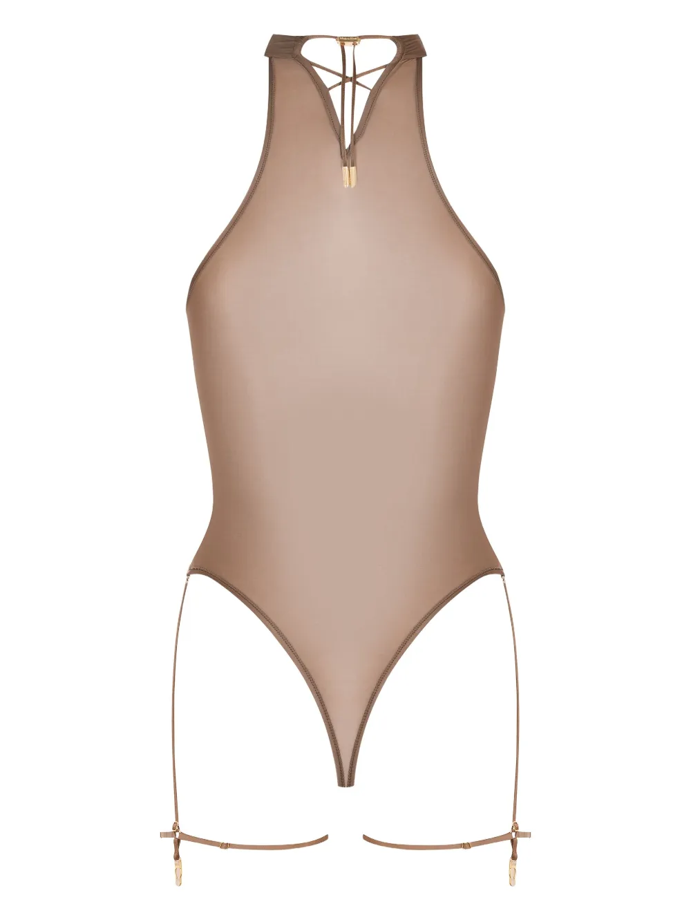 Maison Close French Kiss Light halter-neck thong bodysuit - Bruin