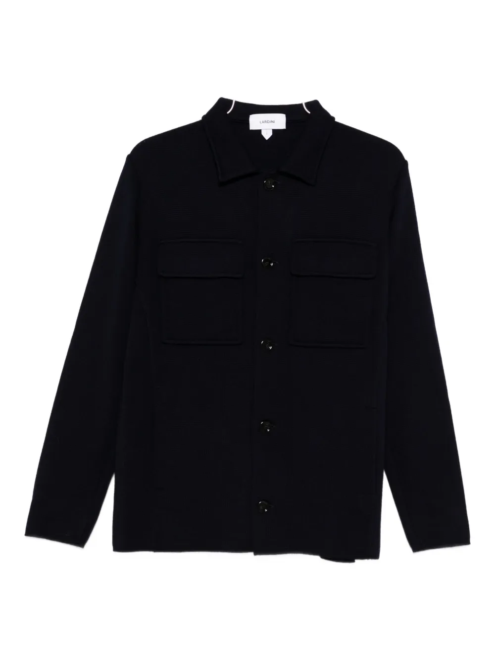 Lardini Knitted Jacket With Collared Front Pockets In Blue