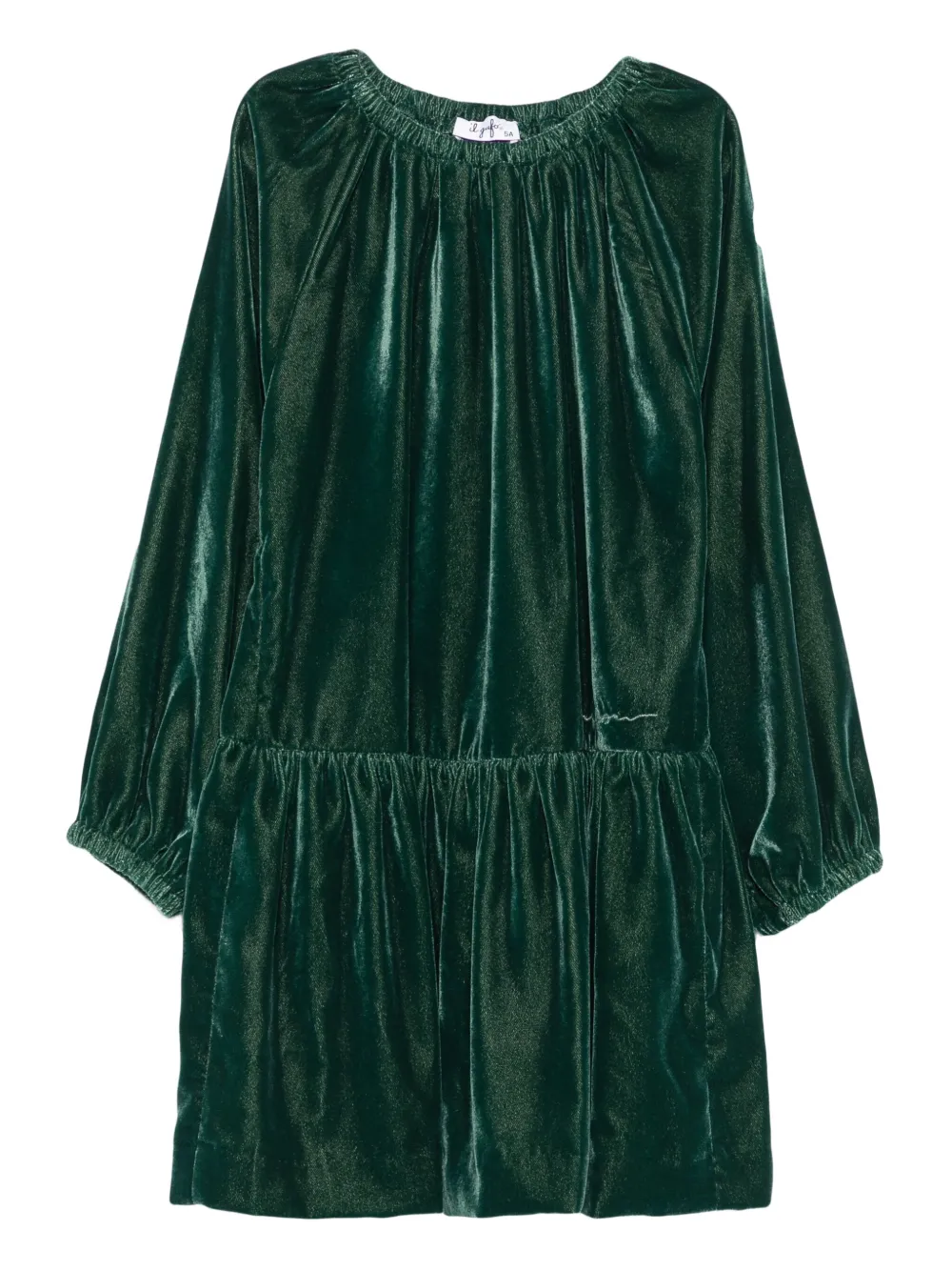 Il Gufo velvet tiered dress Groen