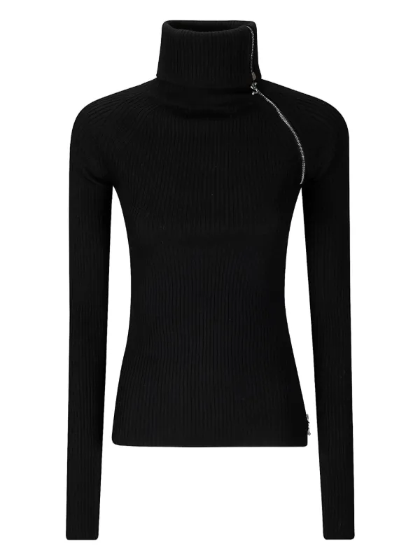 Sportmax Gerippter Pullover Mit Reißverschlussdetail Schwarz