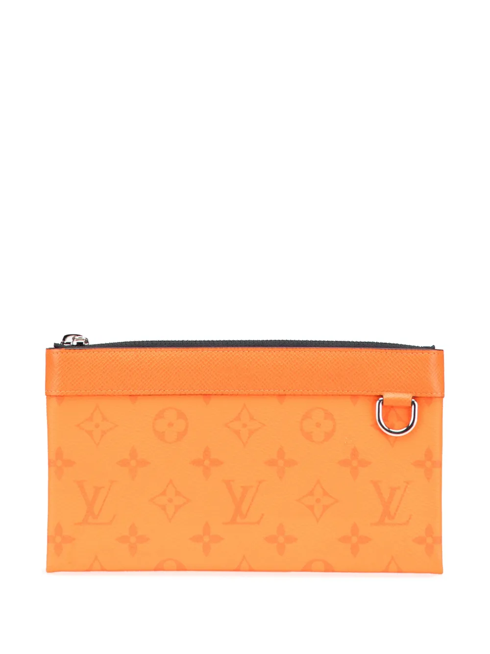 Pre-owned Louis Vuitton 2020 Monogram Taigarama Pochette Discovery Pm Clutch Bag In Orange
