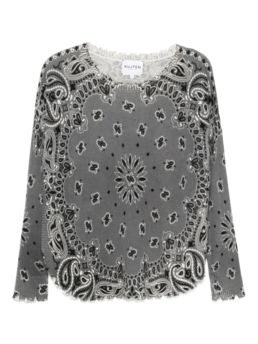 paisley-print frayed-edge sweater