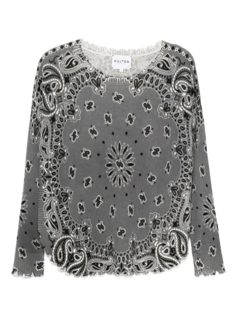 kujten paisley-print frayed-edge sweater