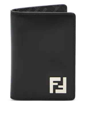 折りたたみ財布 FENDI Leather and FF jacquard fabric cardholder Fendi Leather And Denim-Effect Ff Jacquard Card Holder