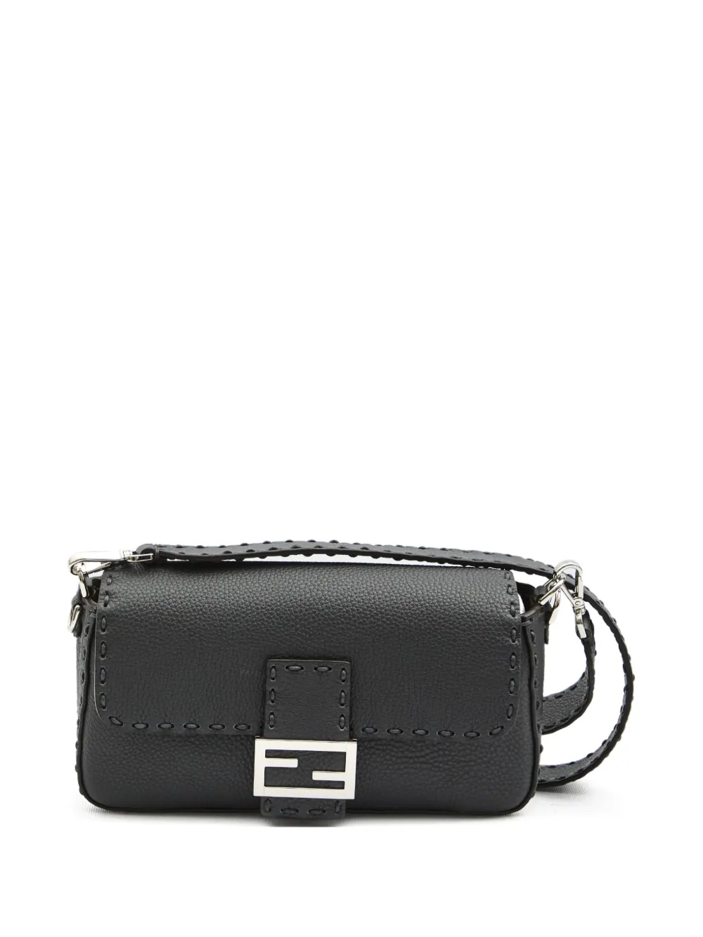 Fendi Baguette Macro-stitch Messenger Bag In Black
