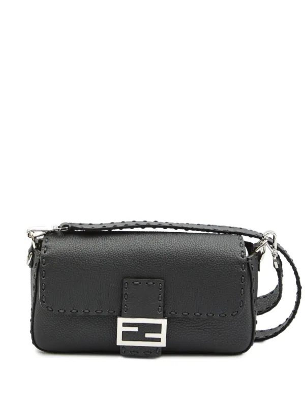 Fendi Baguette Macro-stitch Messenger Bag in Black