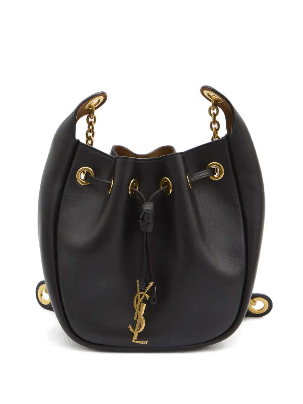 Saint Laurent Cassandre drawstring leather shoulder bag Zwart