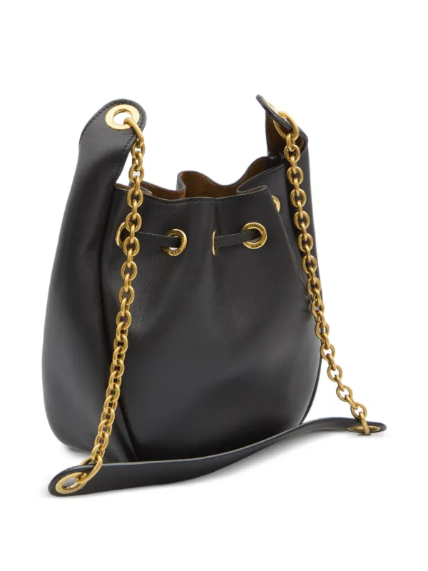 Saint Laurent Cassandre Drawstring Leather Shoulder Bag | Black