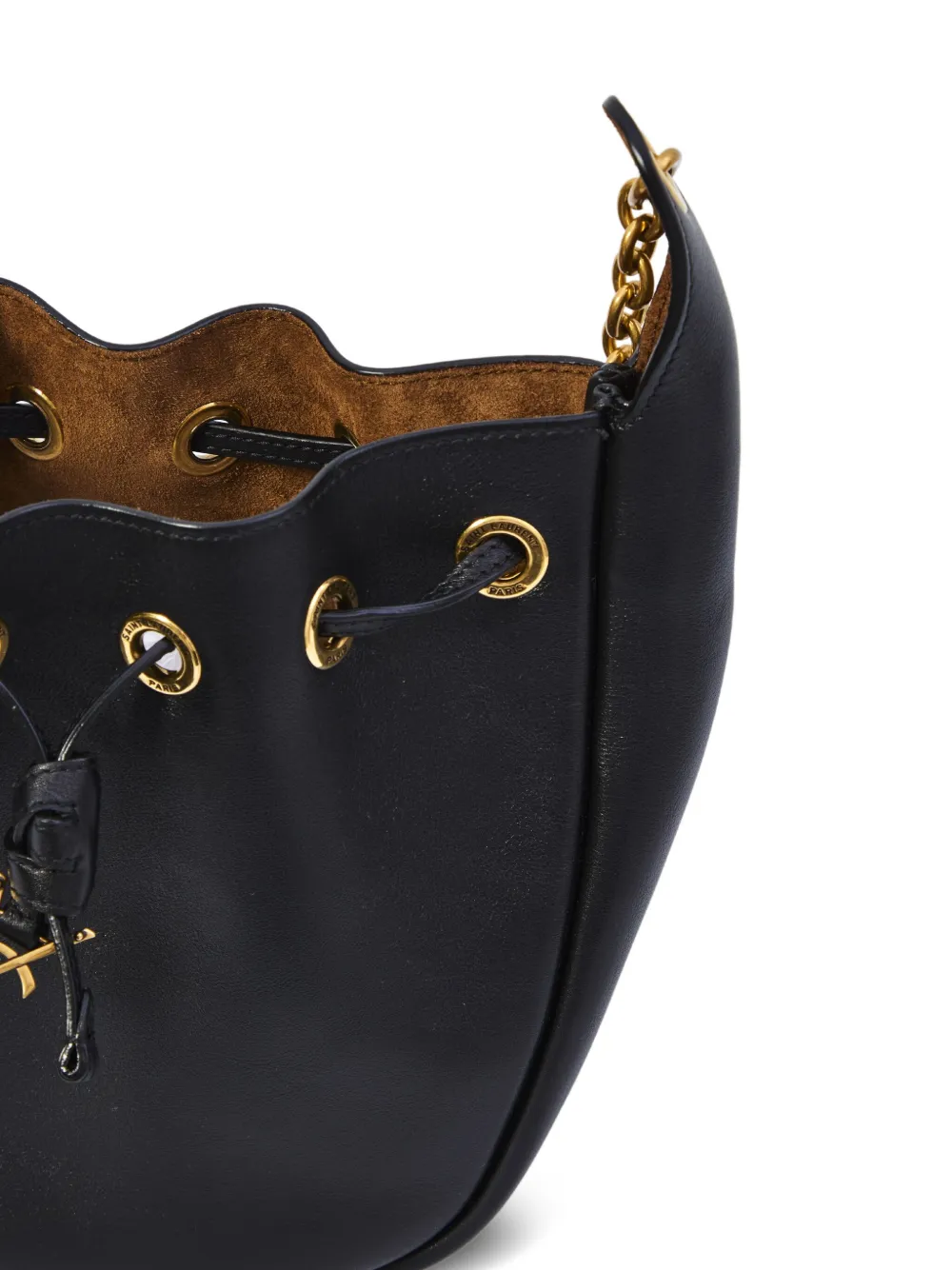 Saint Laurent Cassandre drawstring leather shoulder bag Zwart