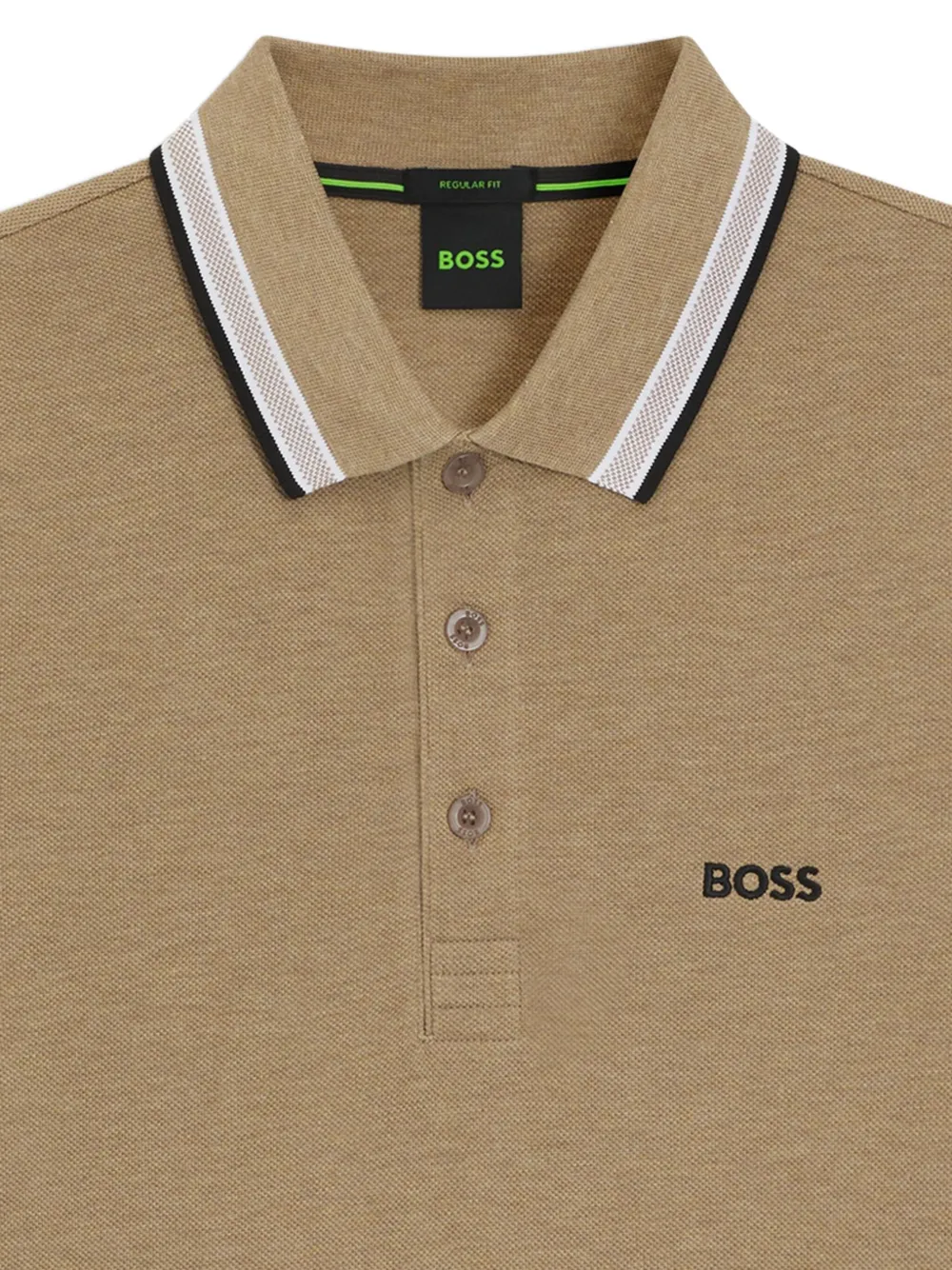 BOSS Poloshirt met gestreepte kraag - Beige