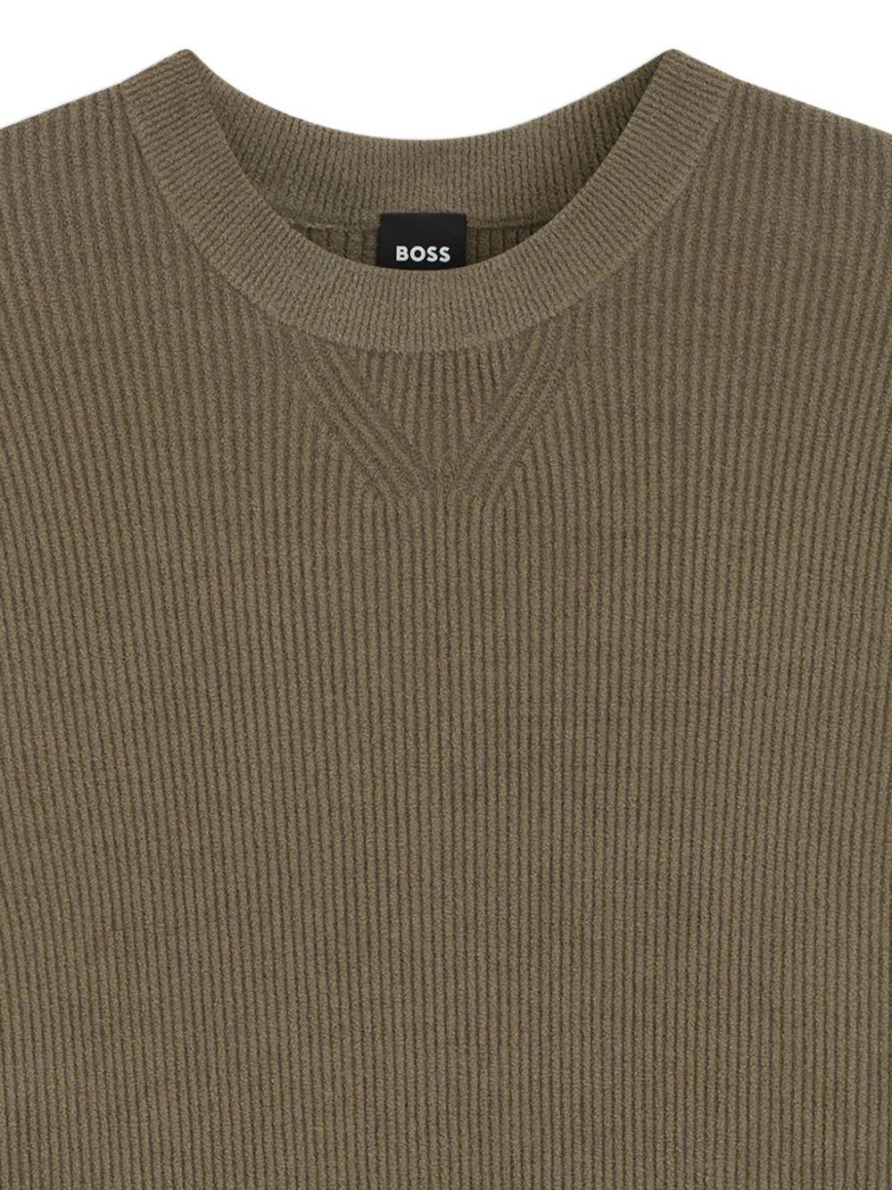 BOSS Geribbelde sweater met ronde hals - Bruin