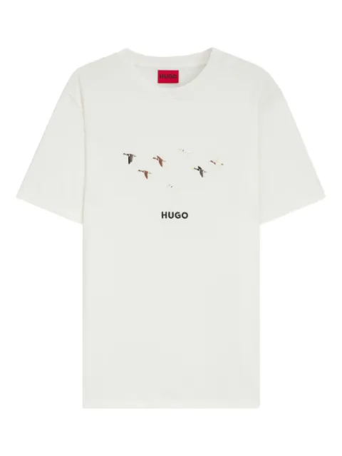 HUGO playera de algodón con pájaro bordado