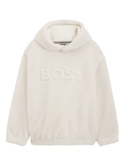 BOSS embossed-logo teddy-fleece hoodie 