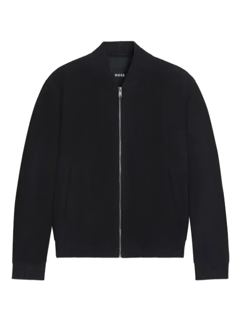 BOSS ribbed-collar suede bomber jacket