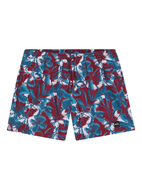 BOSS floral-pattern swim shorts