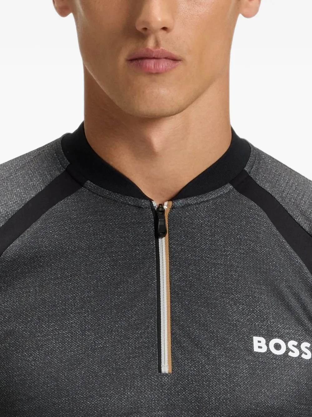 BOSS T-shirt met vlakken en rits Grijs
