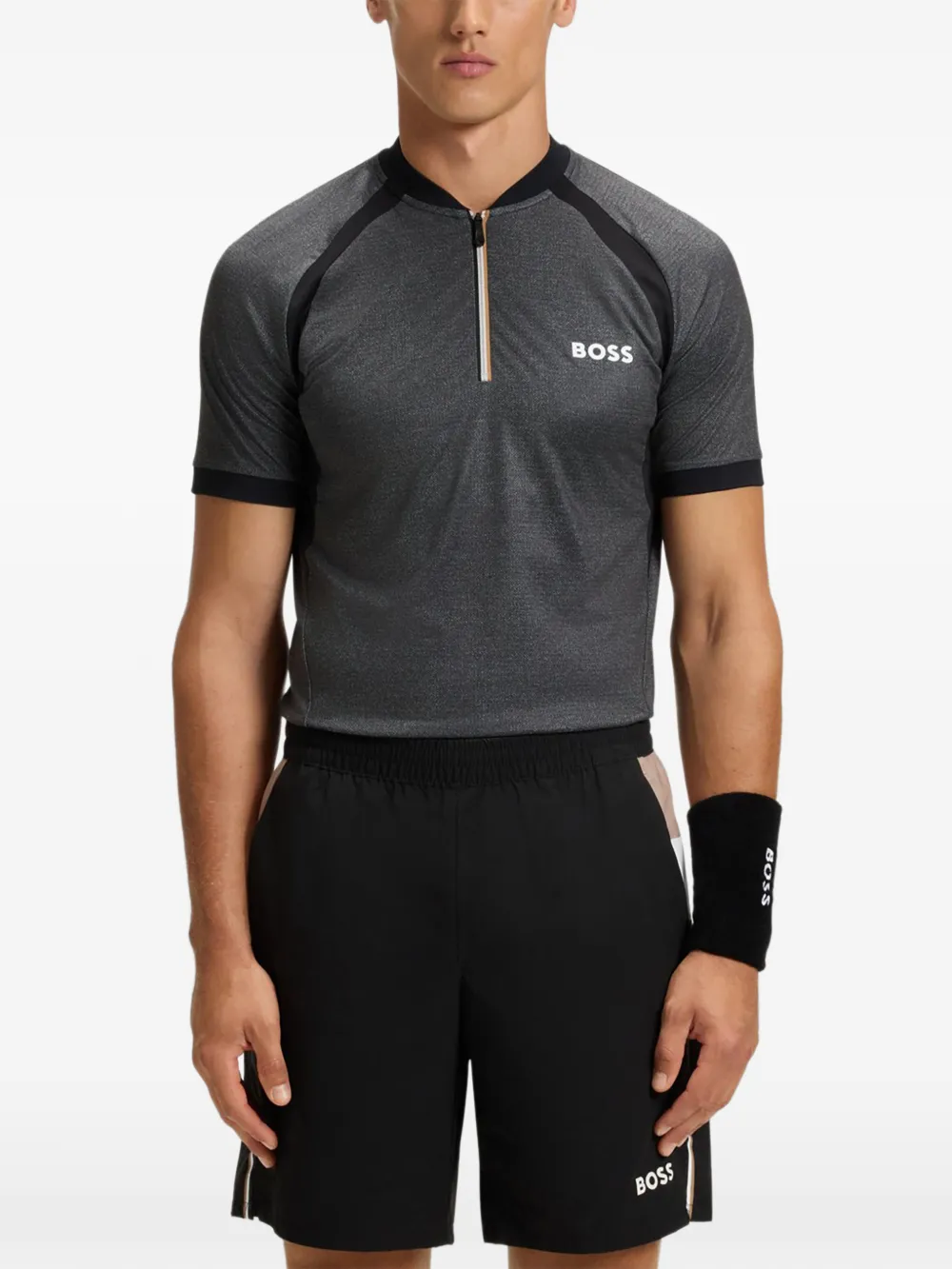 BOSS T-shirt met vlakken en rits Grijs