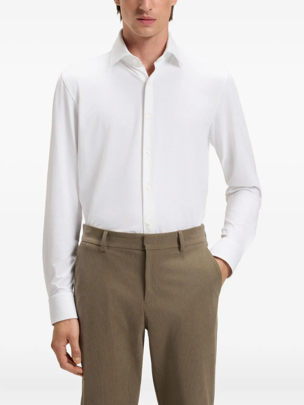 Hugo Boss Slim-fit Shirt In Structured Performance-stretch Jersey In White
