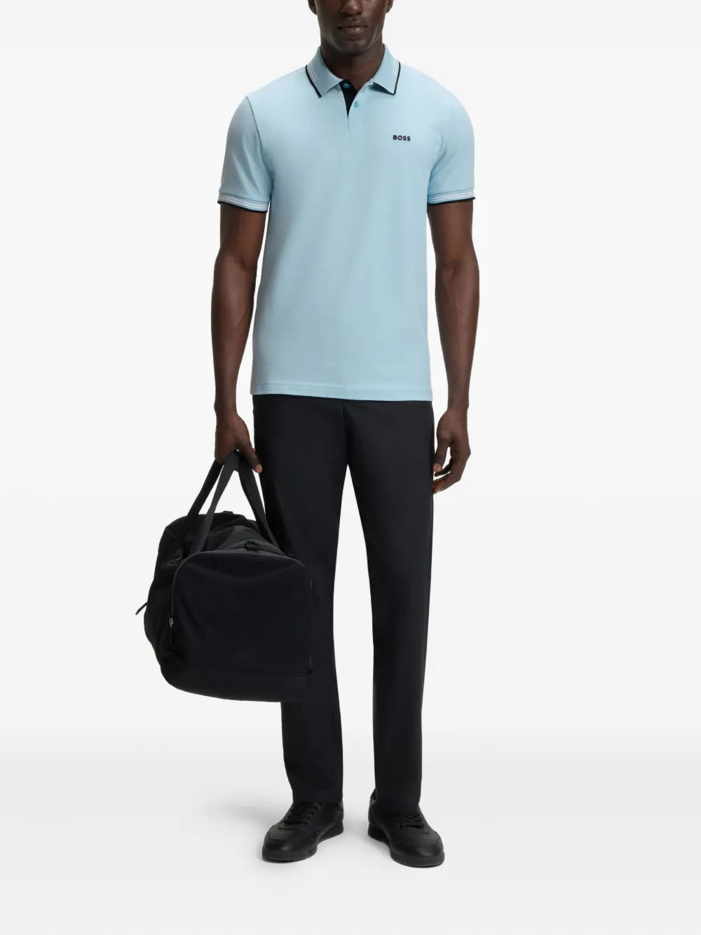 BOSS Poloshirt met gestreepte kraag - Blauw