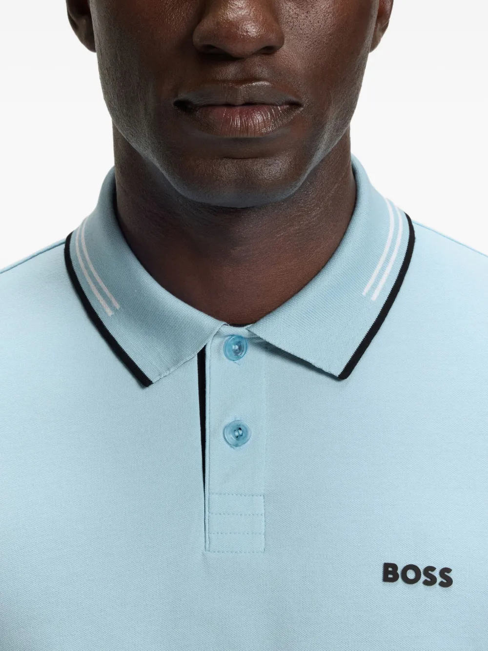 BOSS Poloshirt met gestreepte kraag Blauw