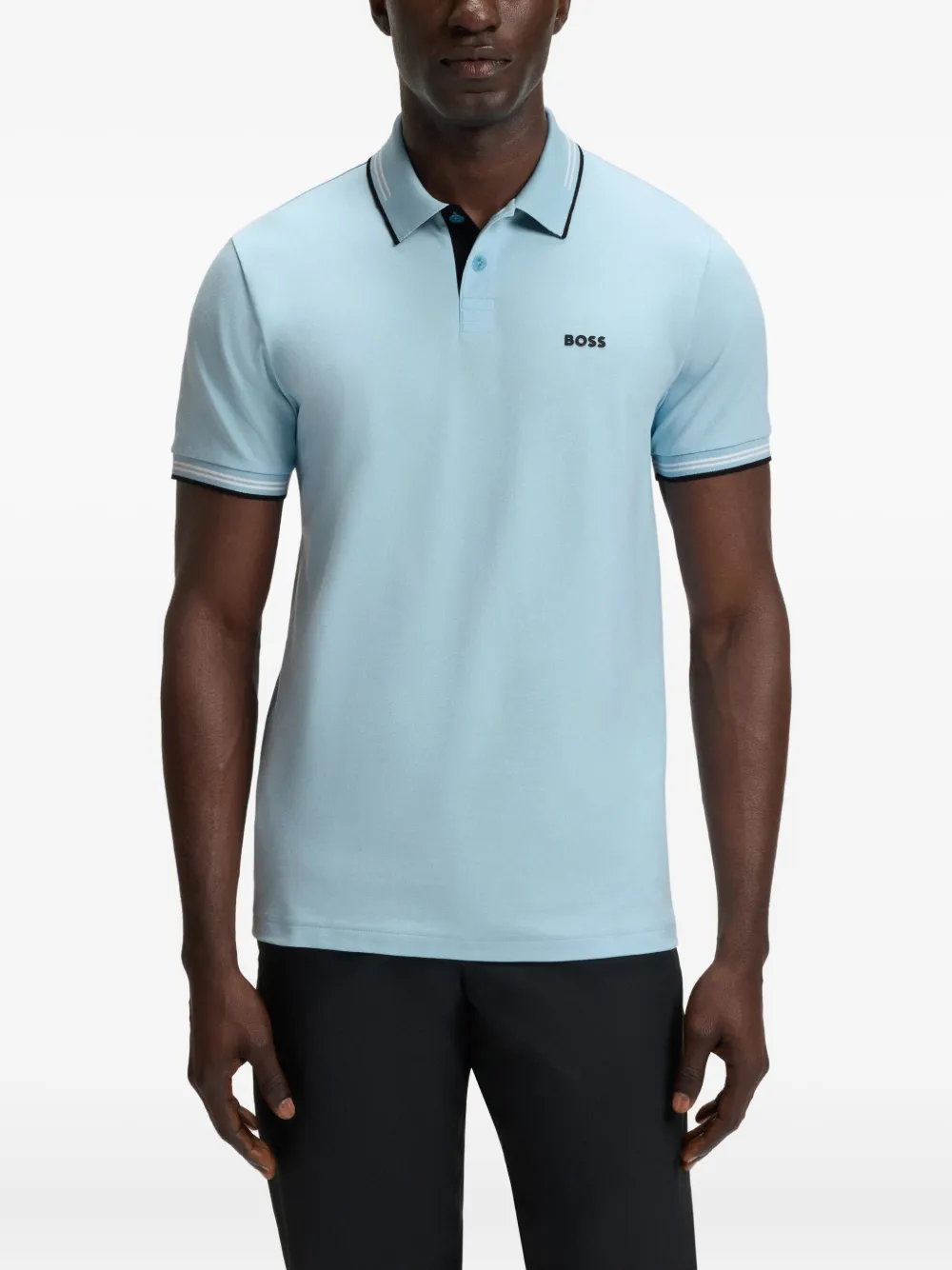 BOSS Poloshirt met gestreepte kraag Blauw