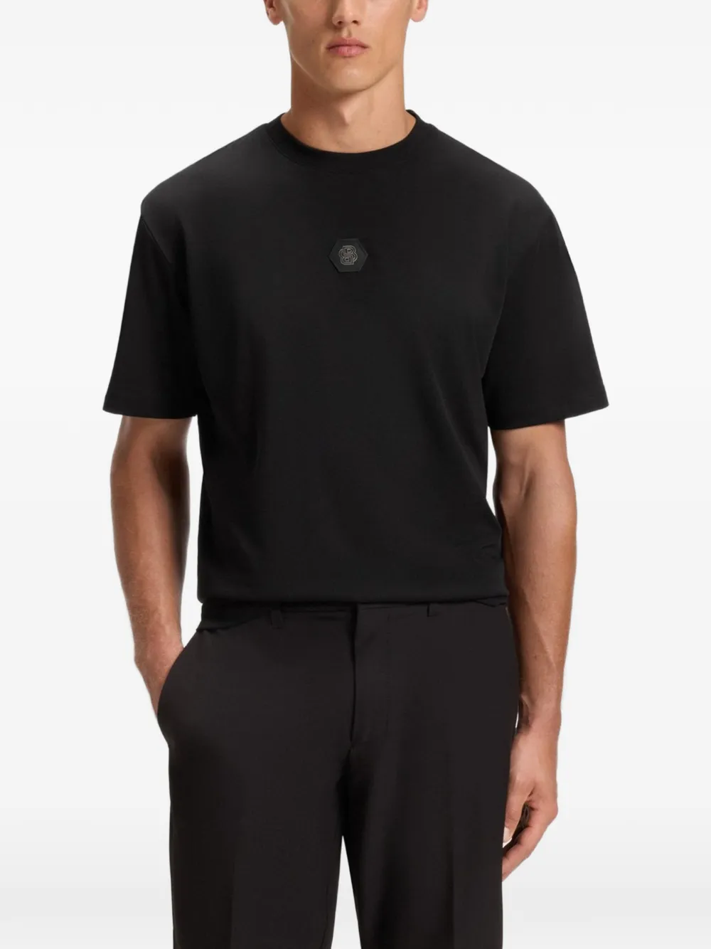 BOSS Katoenen T-shirt met logopatch Zwart