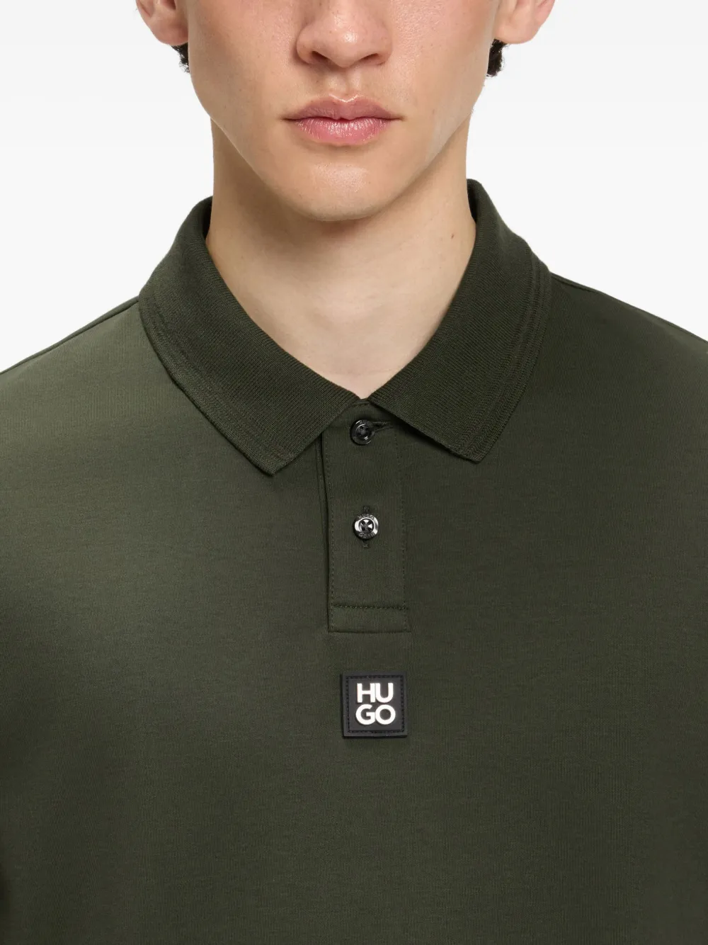 Hugo Boss Interlock-cotton Polo Shirt With Stacked Logo In Green