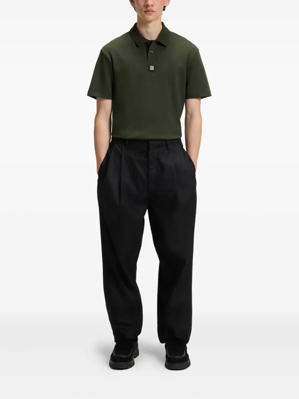 HUGO Poloshirt met logoplakkaat - Groen