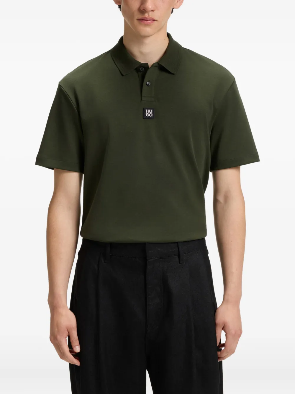 Hugo Boss Interlock-cotton Polo Shirt With Stacked Logo In Green