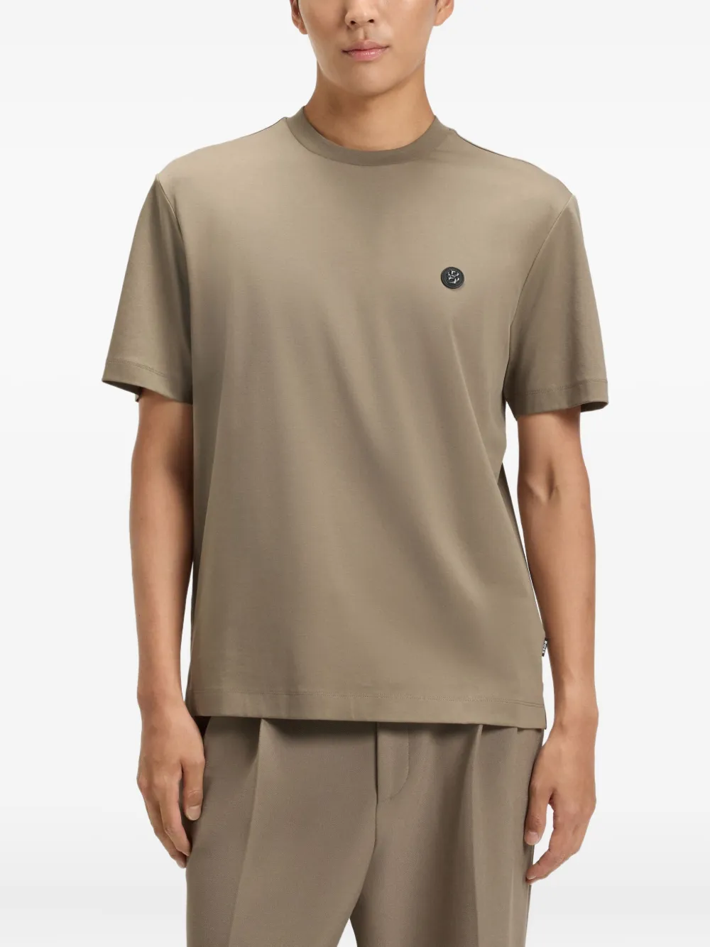 BOSS Katoenen T-shirt met logopatch Beige