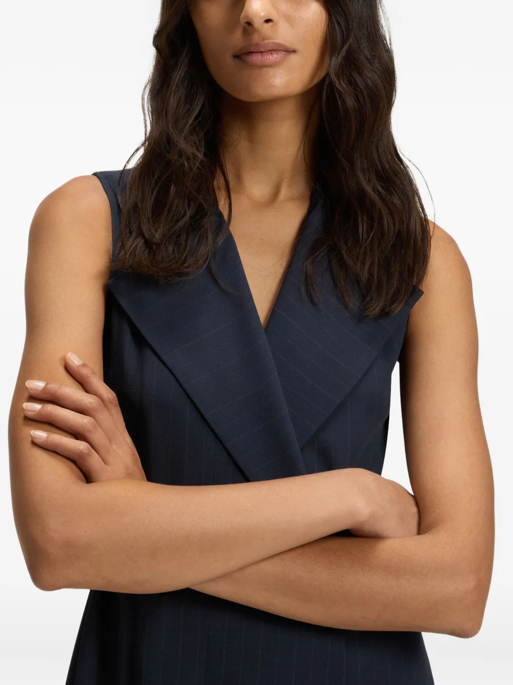 Hugo Boss Pinstripe Belted Midi Dress In Blue