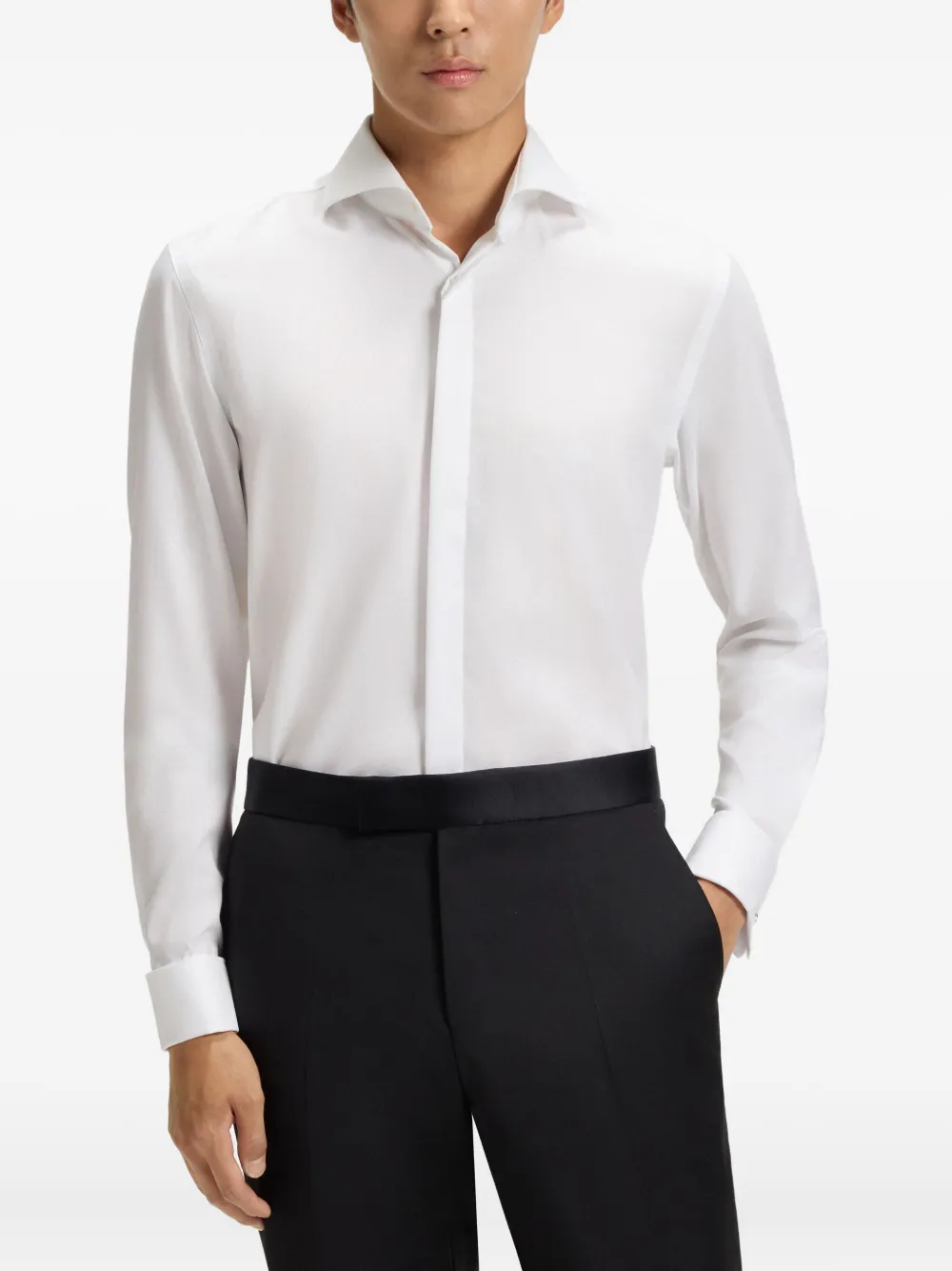 BOSS Katoenen overhemd met uitgesneden kraag Wit