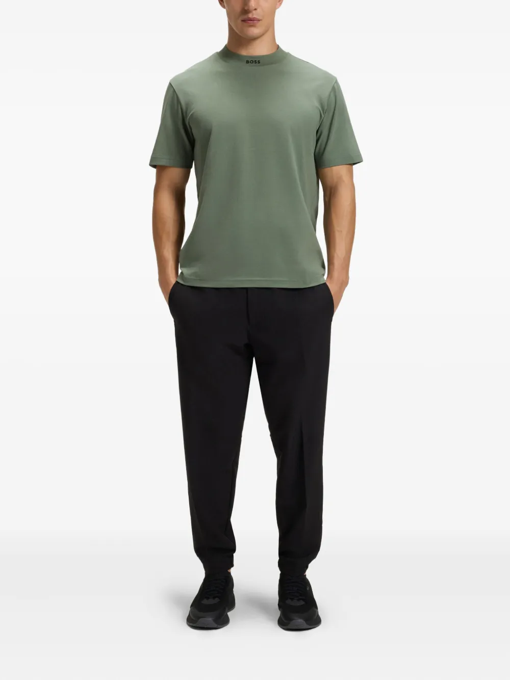 BOSS T-shirt van katoenblend Groen