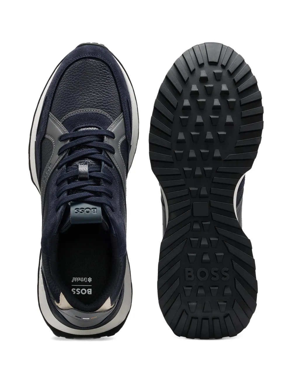 BOSS Sneakers met leren vlakken Blauw