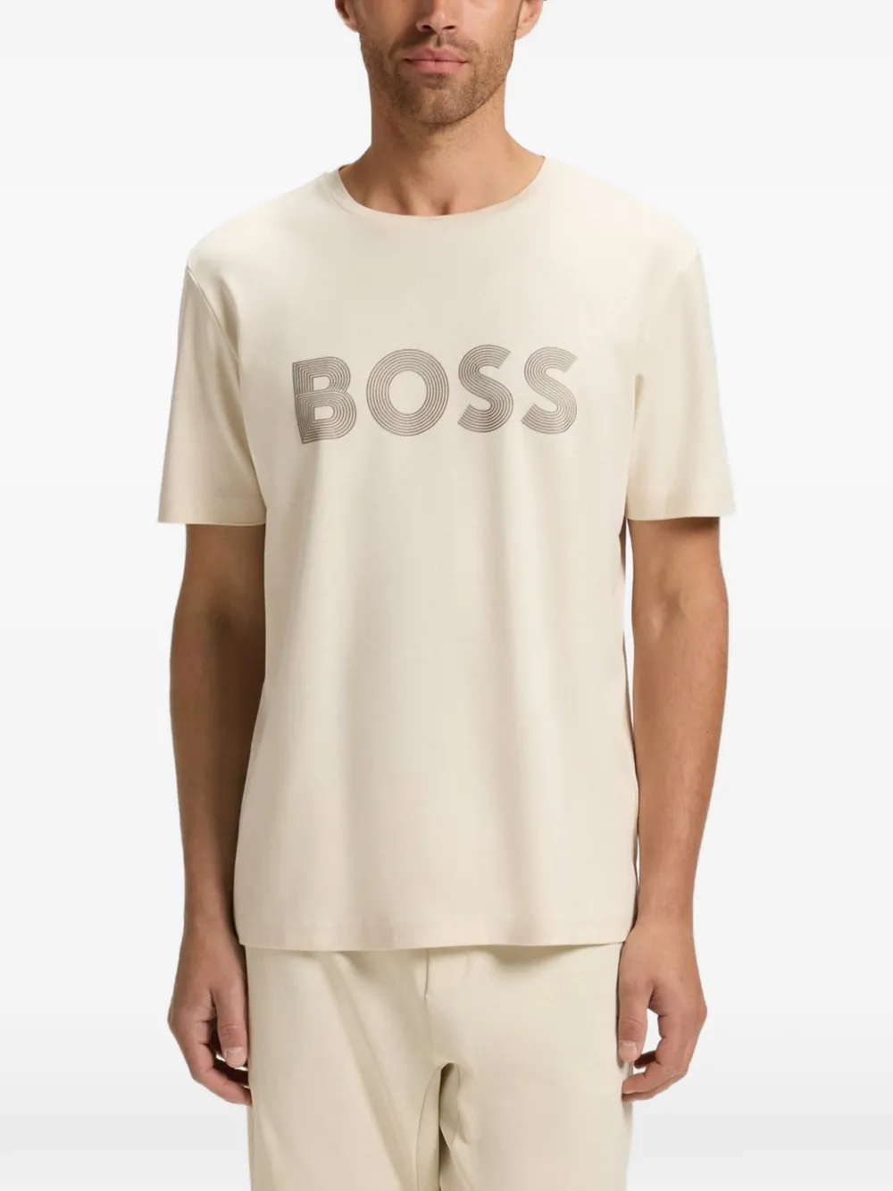 BOSS Katoenen T-shirt met logoprint Beige