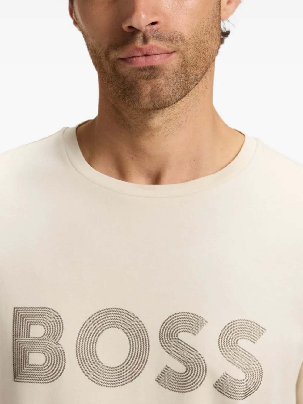 BOSS Katoenen T-shirt met logoprint Beige