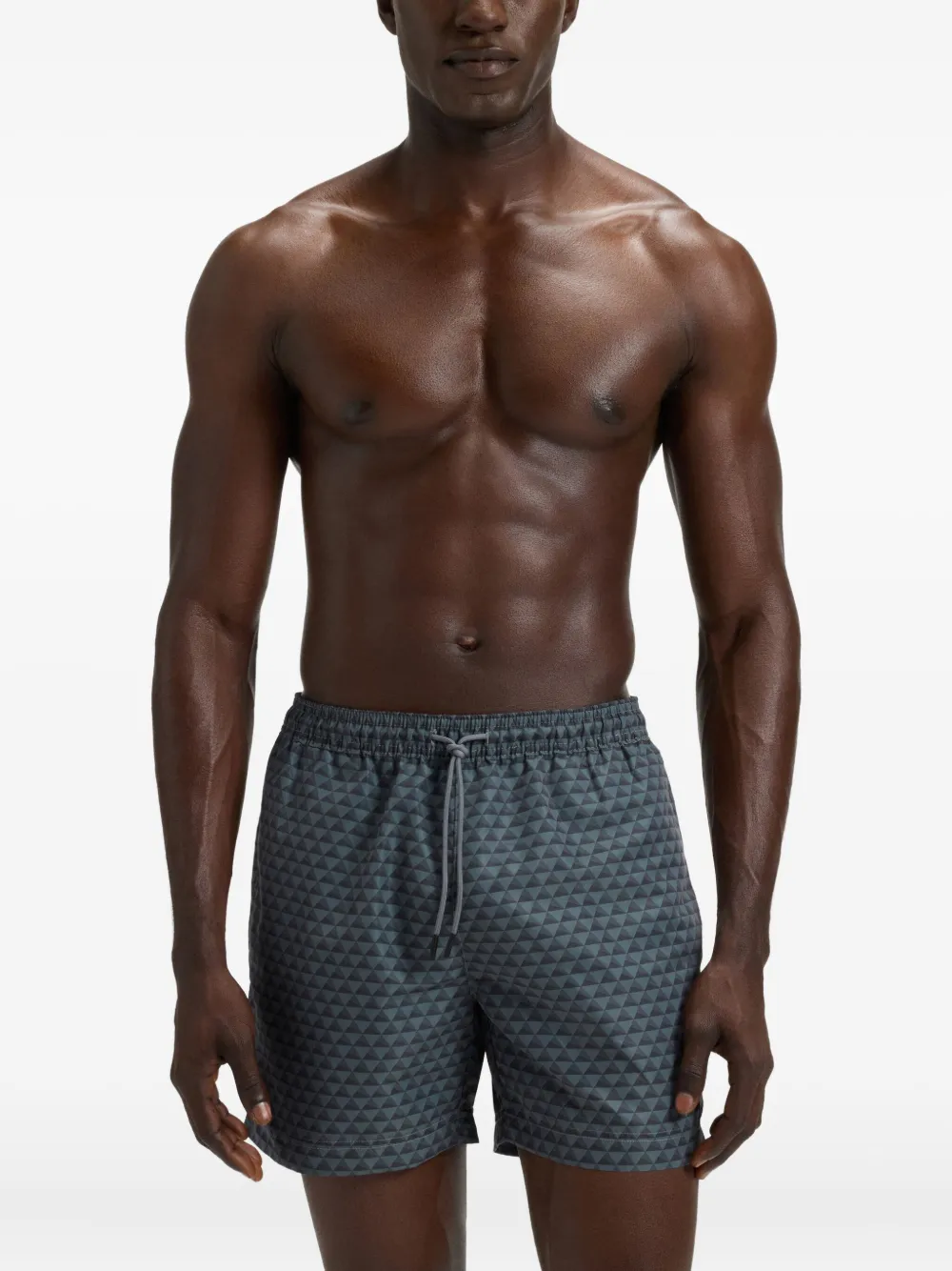  Boss Geometric-print Swim Shorts - Grey 