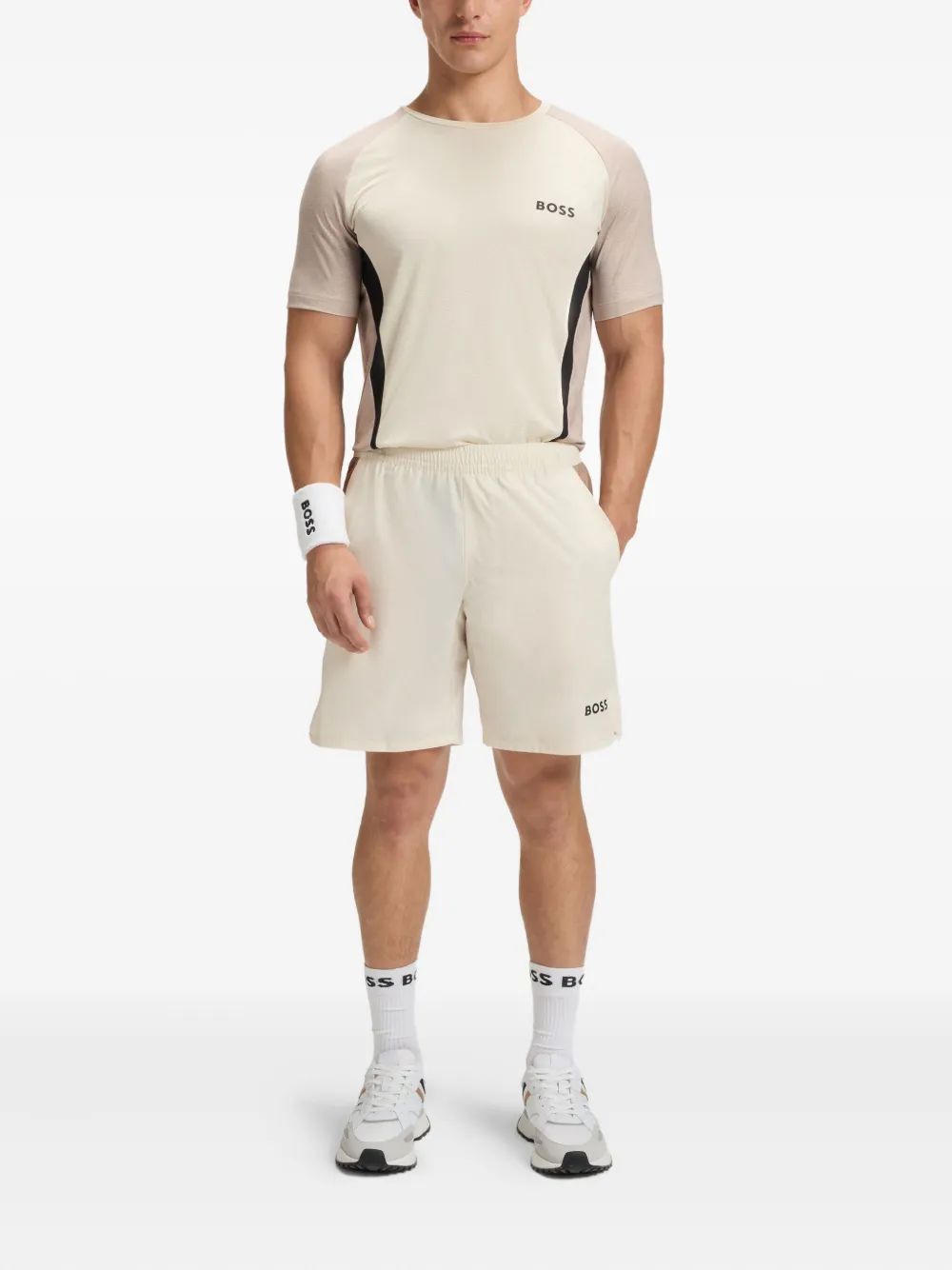 Hugo Boss Panelled Elastic-waist Shorts In Neutral