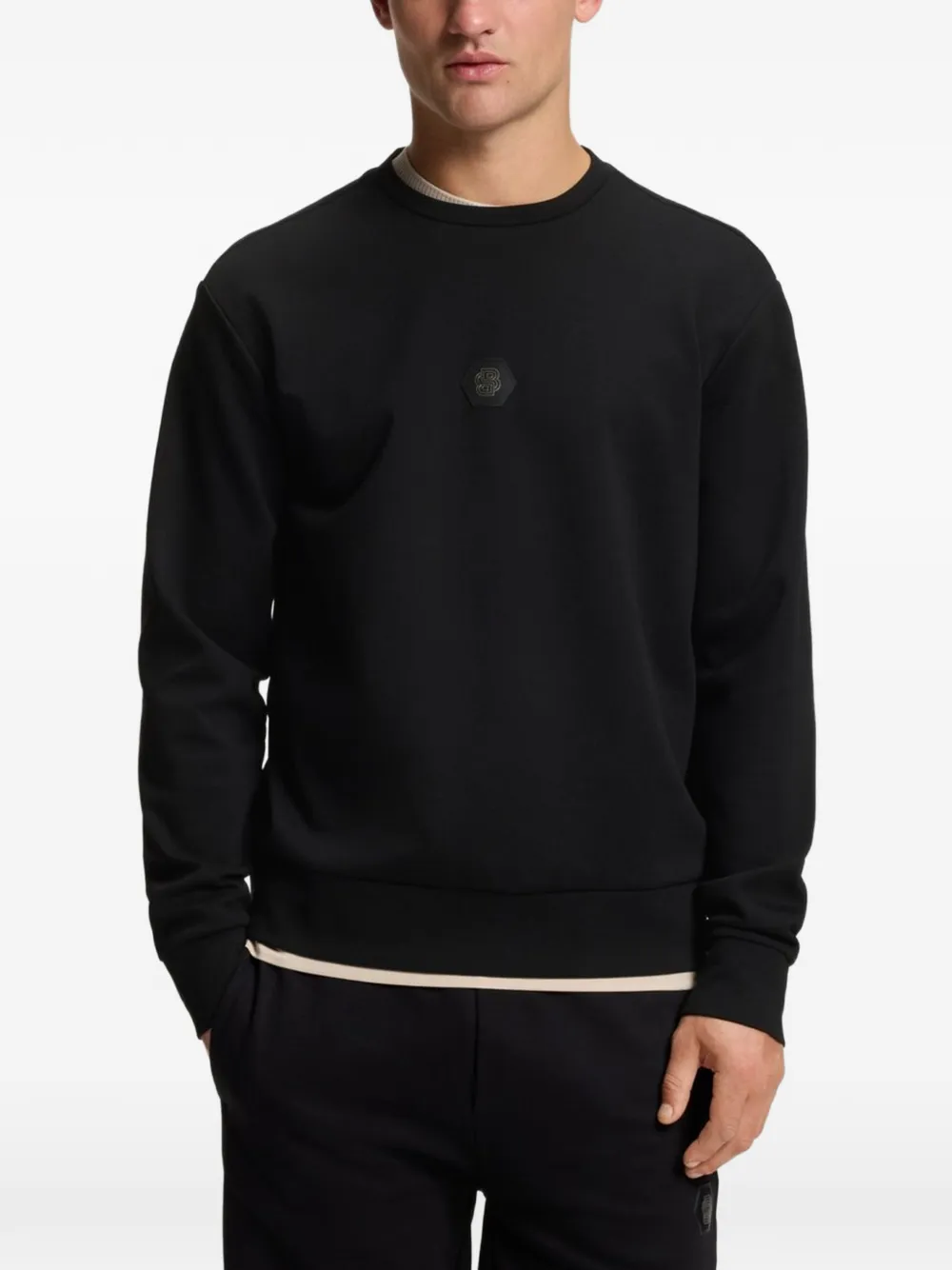 BOSS Sweater met logoplakkaat Zwart