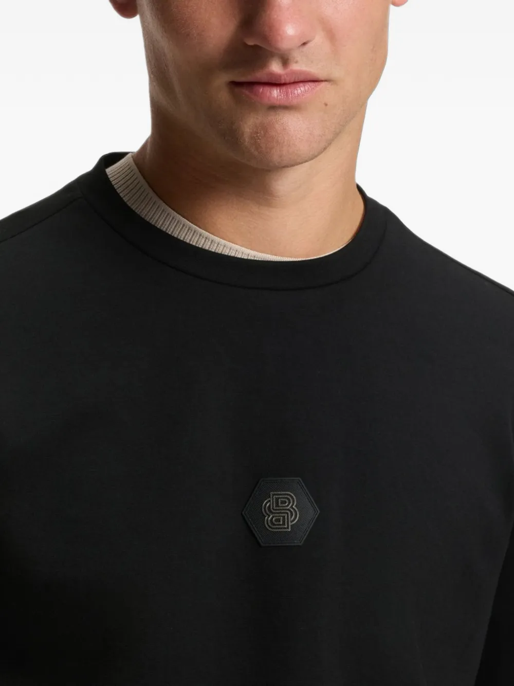 BOSS Sweater met logoplakkaat Zwart