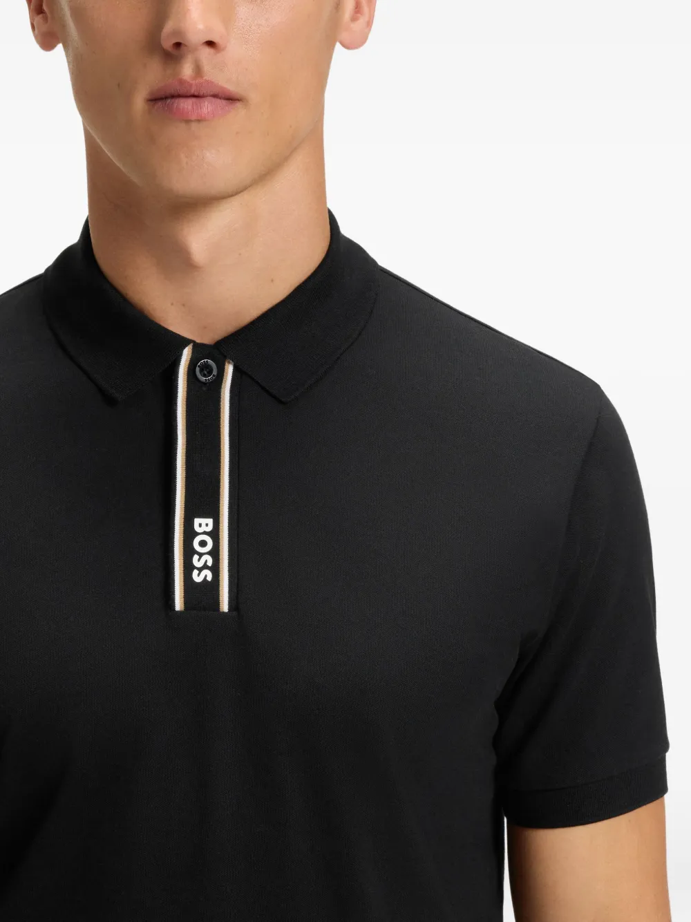 Hugo Boss Paddy Polo Shirt With Striped Placket And Logo In Black