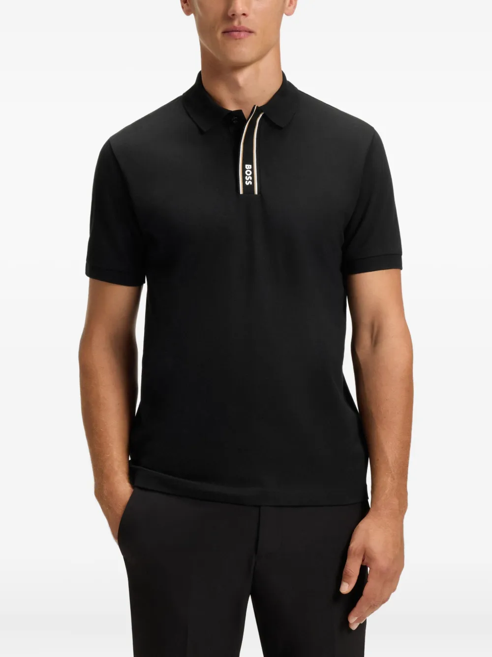 Hugo Boss Paddy Polo Shirt With Striped Placket And Logo In Black