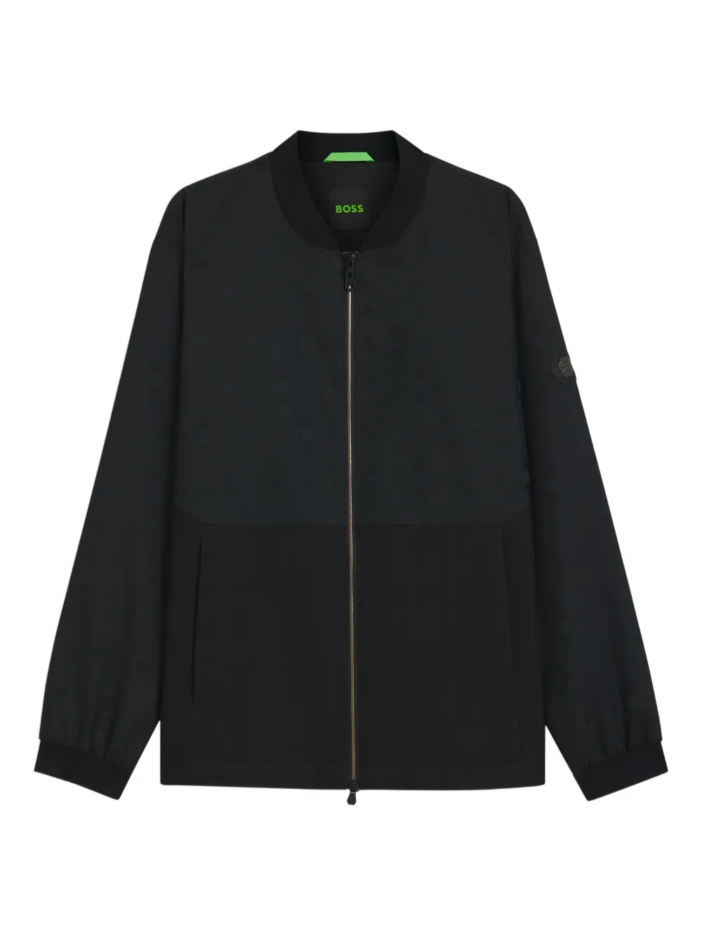 Hugo Boss Water-repellent Bomber Jacket With Double B Monogram Jacquard In Black