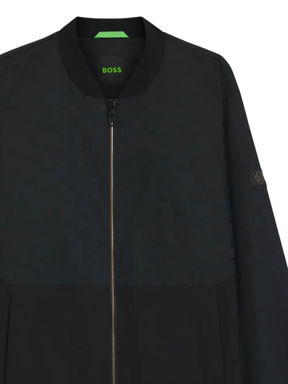Hugo Boss Water-repellent Bomber Jacket With Double B Monogram Jacquard In Black