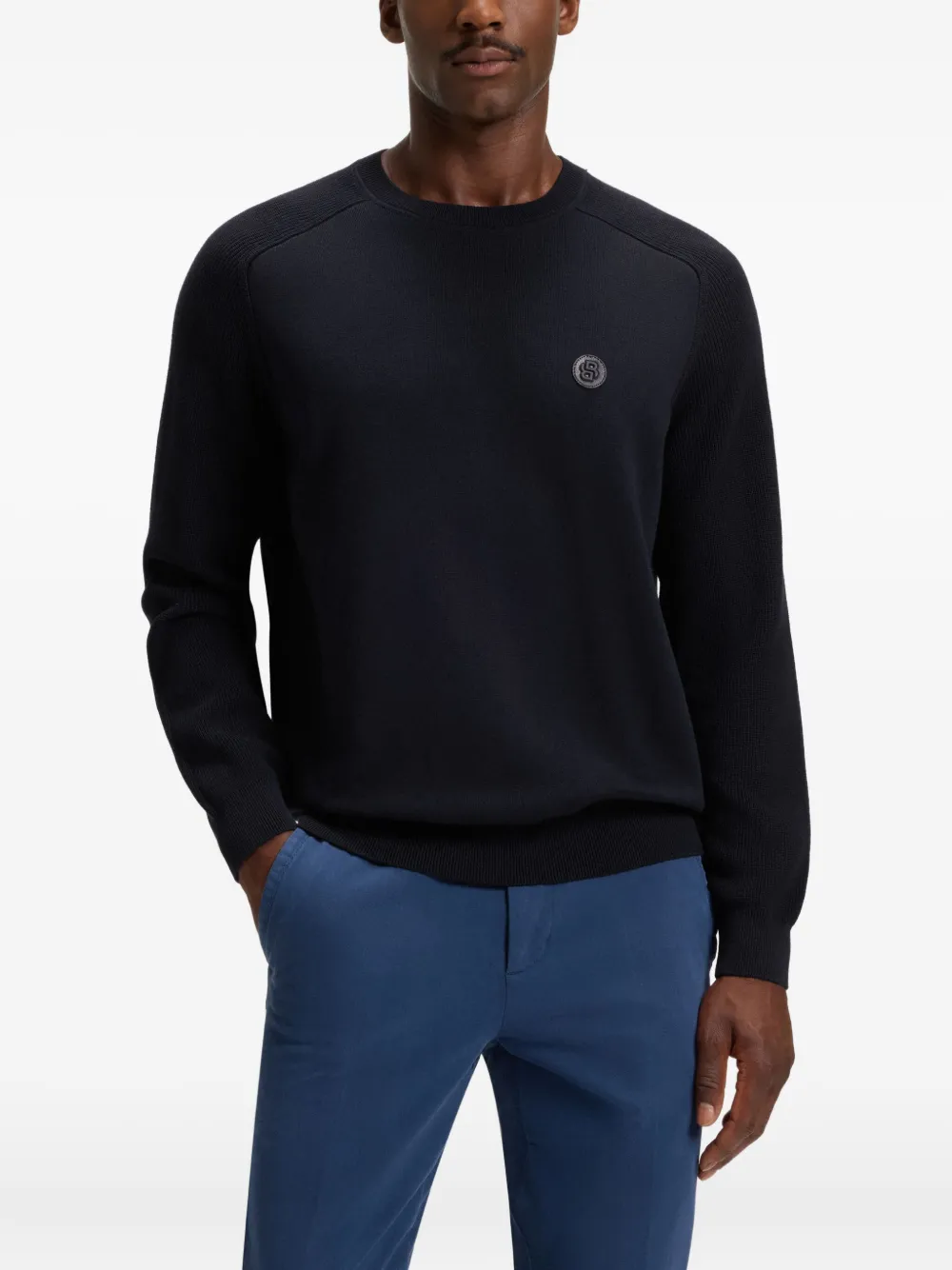 Hugo Boss Logo-patch Cotton Sweater In Blue