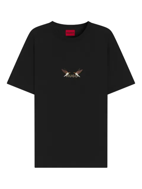 HUGO Camiseta de algodão com pássaro bordado