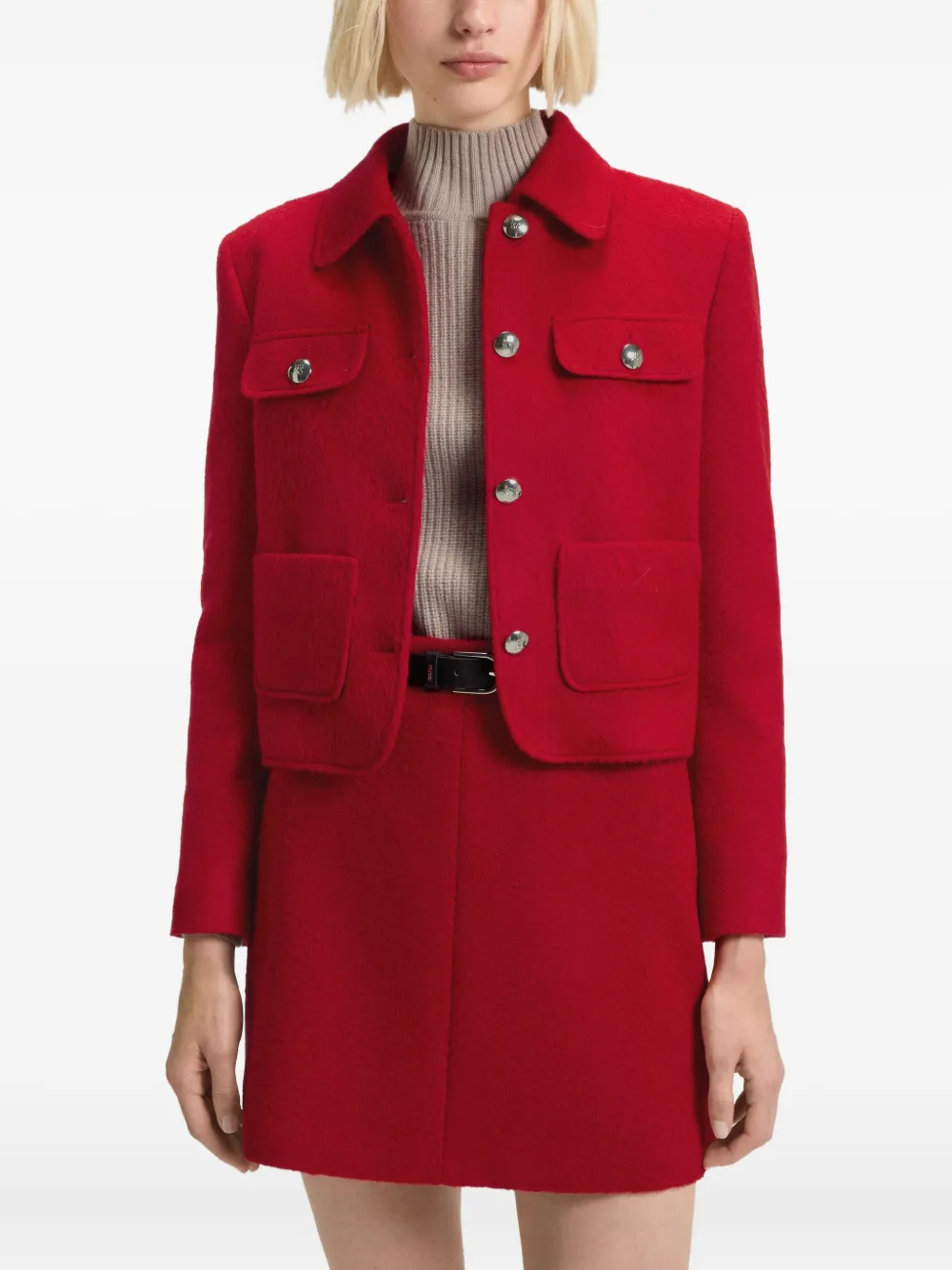 Hugo Boss Flap-pockets Buttoned Jacket In Red